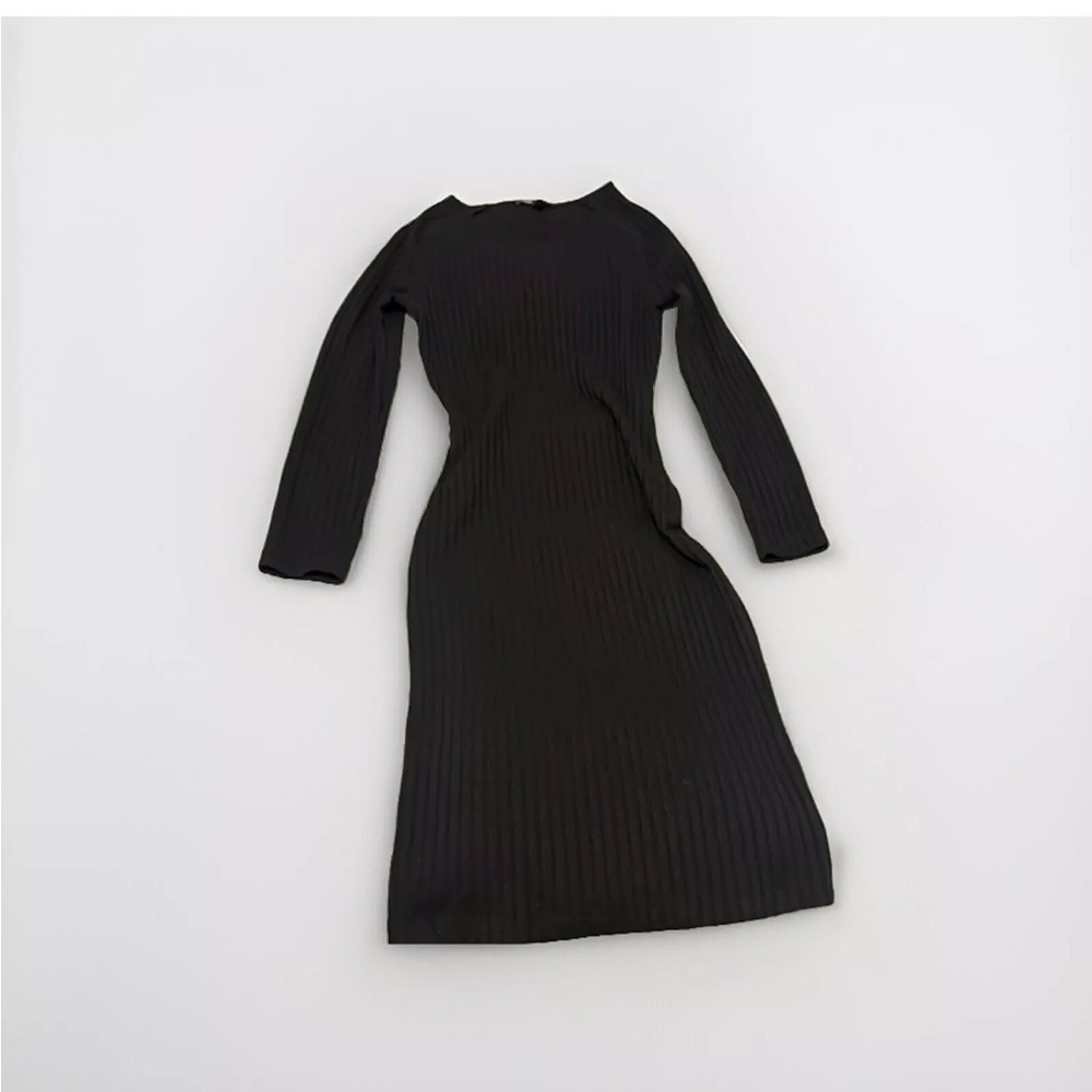 Mango Casual Black Long Sleeve Fitted Ribbed Sweater Dress Size Extra Small